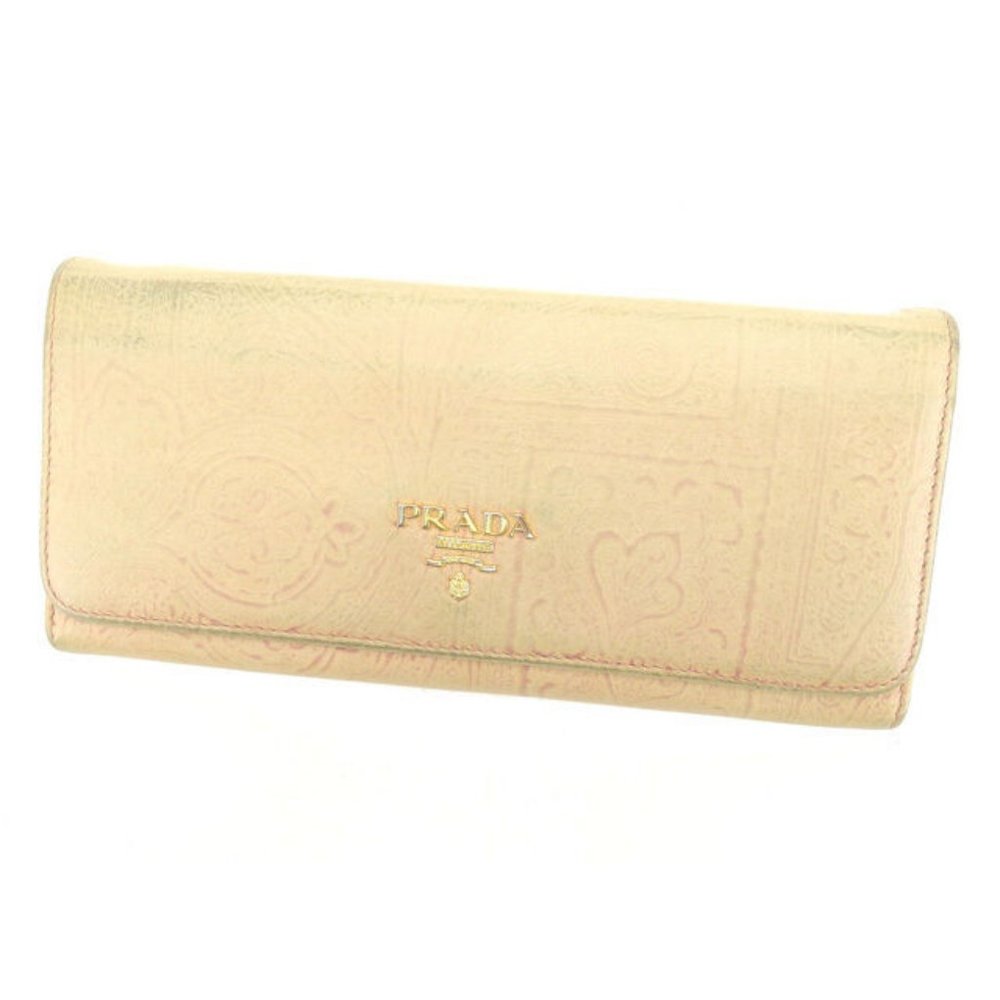 Prada Wallet Purse Long Wallet Paisley Beige Pink Woman Authentic Used